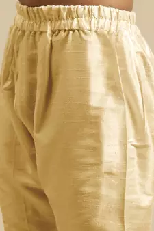 Boy's Art Silk Solid Rich Gold Colour Straight Kurta With Pyjama