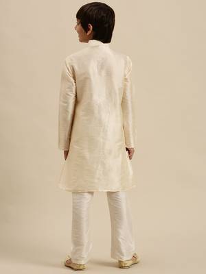 Sanwara Boy's Art Silk Solid Cream Colour Straight Kurta With Pyjama 3