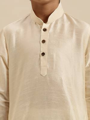 Sanwara Boy's Art Silk Solid Cream Colour Straight Kurta With Pyjama 4