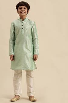 Sanwara Boy's Art Silk Solid Pista Green Colour Straight Kurta With Pyjama