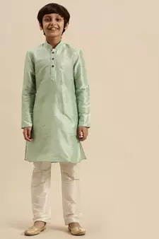 Sanwara Boy's Art Silk Solid Pista Green Colour Straight Kurta With Pyjama