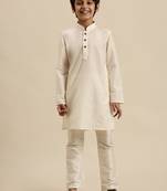Boy's Art Silk Solid Off White Colour Straight Kurta With Pyjama