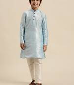 Boy's Art Silk Solid Sky Blue Colour Straight Kurta With Pyjama
