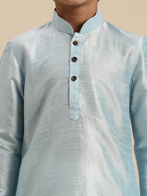 Boy's Art Silk Solid Sky Blue Colour Straight Kurta With Pyjama 4