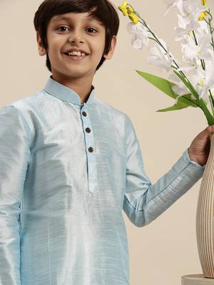 Boy's Art Silk Solid Sky Blue Colour Straight Kurta With Pyjama 7