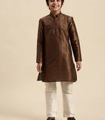Sanwara Boy's Art Silk Solid Brown Colour Straight Kurta With Pyjama