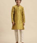 Sanwara Boy's Art Silk Solid Mehandi Colour Straight Kurta With Pyjama