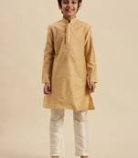 Boy's Art Silk Woven Deep Beige Colour Straight Kurta With Pyjama