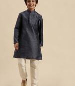 Boy's Art Silk Woven Grey Colour Straight Kurta With Pyjama