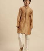 Sanwara Boy's Art Silk Solid Deep Beige Colour Straight Kurta With Pyjama