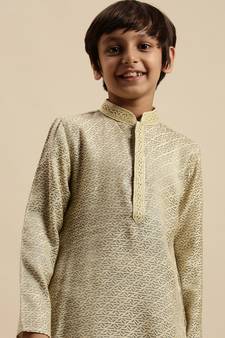 Sanwara Boy's Art Silk Woven Light Yellow Colour Straight Kurta With Pyjama