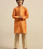 Sanwara Boy's Art Silk Woven Orange Colour Straight Kurta With Pyjama
