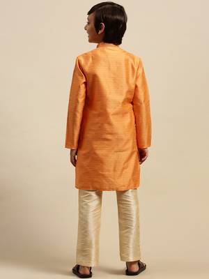 Sanwara Boy's Art Silk Woven Orange Colour Straight Kurta With Pyjama 3