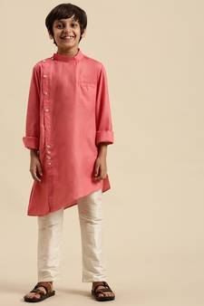 Sanwara Boy's Art Silk Solid Pink Colour Straight Kurta With Pyjama