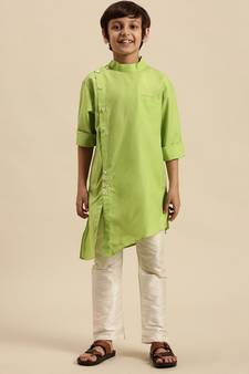 Sanwara Boy's Art Silk Solid Light Green Colour Straight Kurta With Pyjama