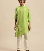 Boy's Art Silk Solid Light Green Colour Straight Kurta With Pyjama