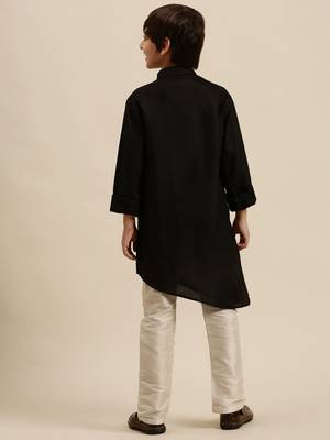 Sanwara Boy's Art Silk Solid Black Colour Straight Kurta With Pyjama 3