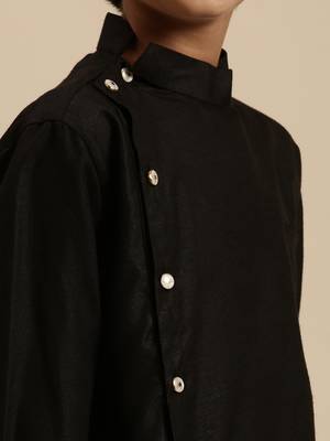 Sanwara Boy's Art Silk Solid Black Colour Straight Kurta With Pyjama 4