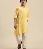 Boy's Art Silk Solid Lemon Colour Straight Kurta With Pyjama