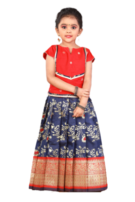 Shivangi Girls Navy Blue Honey Suckle Pattu Pavadai 1