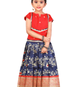 Shivangi Girls Navy Blue Honey Suckle Pattu Pavadai
