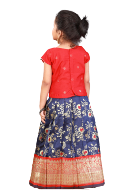 Shivangi Girls Navy Blue Honey Suckle Pattu Pavadai 2