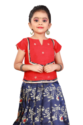 Shivangi Girls Navy Blue Honey Suckle Pattu Pavadai 3