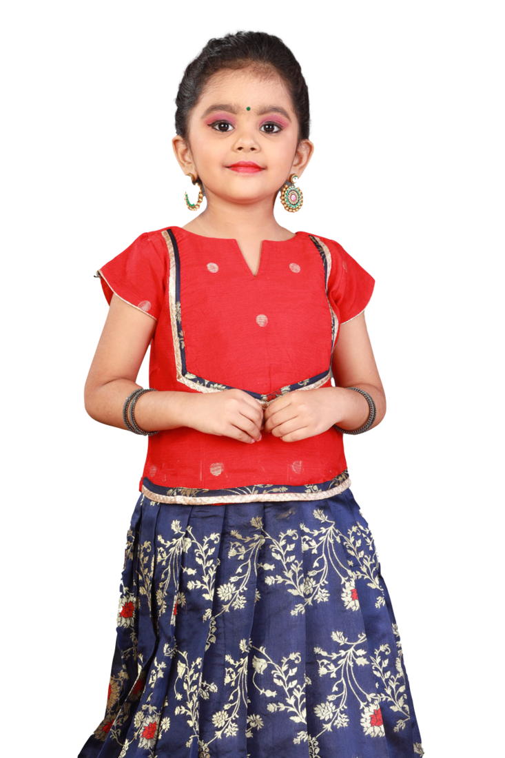 Shivangi Girls Navy Blue Honey Suckle Pattu Pavadai