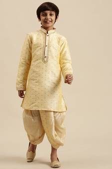 Sanwara Boy's Jacquard Embroidered  Beige Colour Straight Kurta With Dhoti