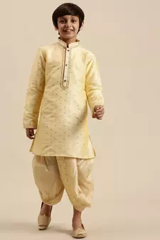 Sanwara Boy's Jacquard Embroidered  Beige Colour Straight Kurta With Dhoti