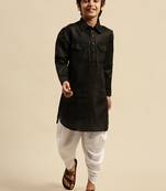 Sanwara Boy's Cotton Solid Black Colour Pathani With Cawl