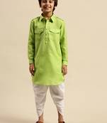 Boy's Cotton Solid Light Green Colour Pathani With Cawl