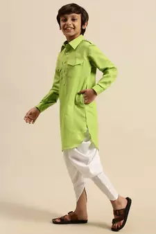 Boy's Cotton Solid Light Green Colour Pathani With Cawl