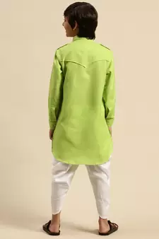 Boy's Cotton Solid Light Green Colour Pathani With Cawl