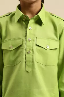 Boy's Cotton Solid Light Green Colour Pathani With Cawl
