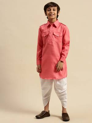 Sanwara Boy's Cotton Solid Pink Colour Pathani With Cawl 1