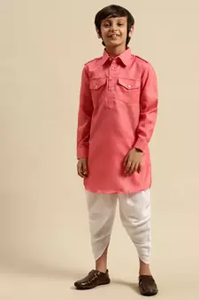 Sanwara Boy's Cotton Solid Pink Colour Pathani With Cawl