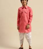 Sanwara Boy's Cotton Solid Pink Colour Pathani With Cawl