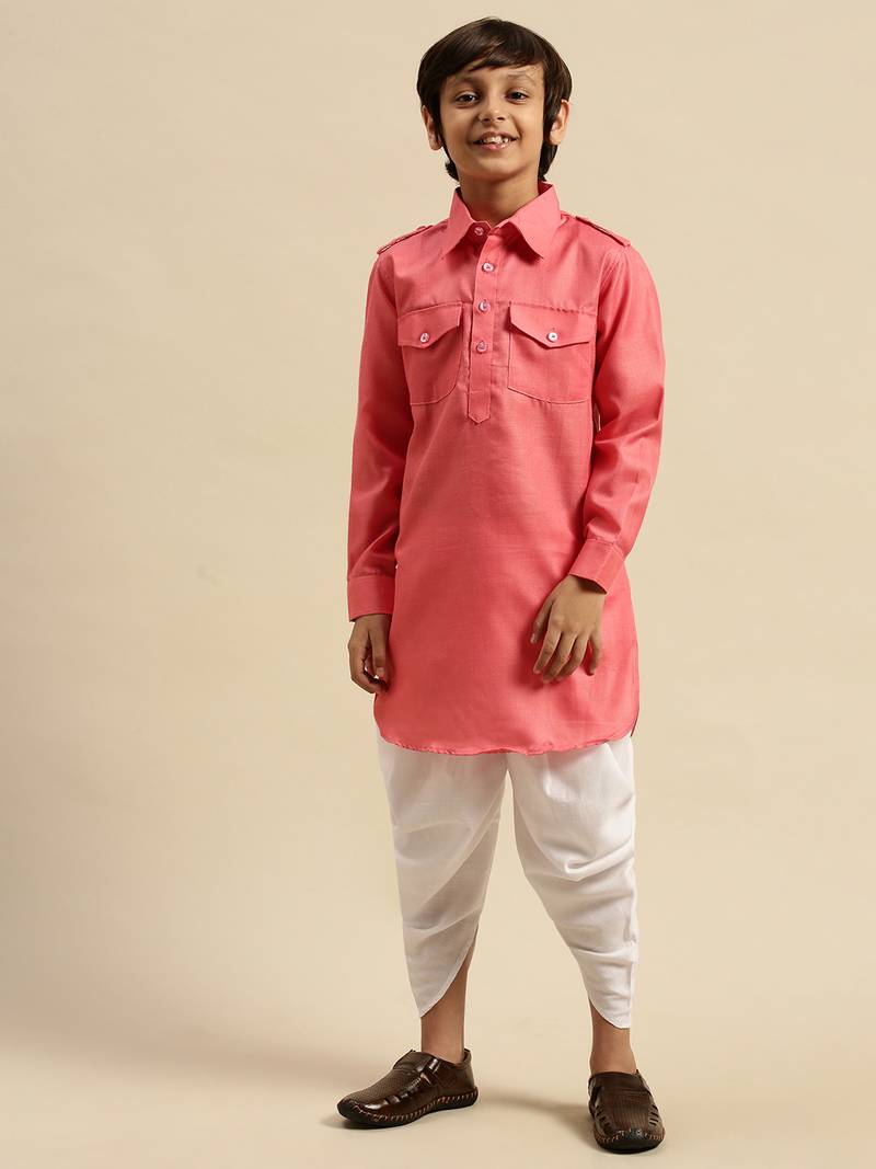 Sanwara Boy's Cotton Solid Pink Colour Pathani With Cawl