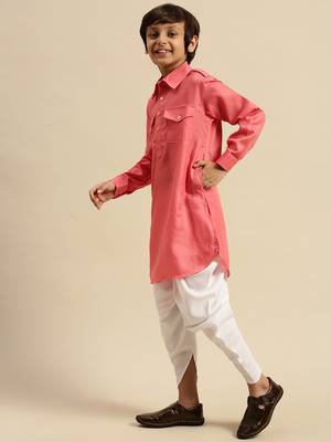 Sanwara Boy's Cotton Solid Pink Colour Pathani With Cawl 2