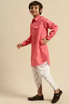Sanwara Boy's Cotton Solid Pink Colour Pathani With Cawl