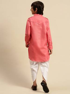 Sanwara Boy's Cotton Solid Pink Colour Pathani With Cawl 3