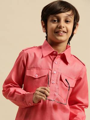 Sanwara Boy's Cotton Solid Pink Colour Pathani With Cawl 7