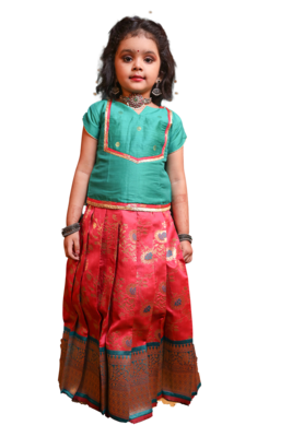 Shivangi Girls Pink Honey Suckle Pattu Pavadai 1