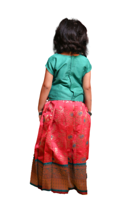 Shivangi Girls Pink Honey Suckle Pattu Pavadai 2