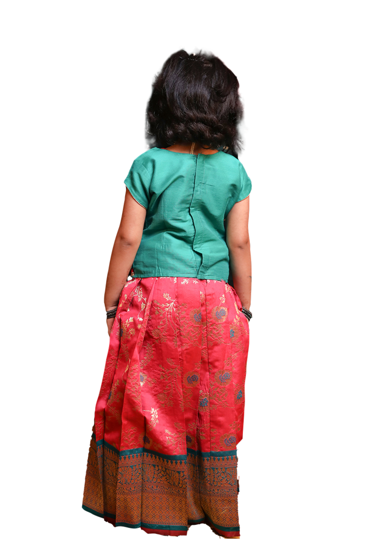 Shivangi Girls Pink Honey Suckle Pattu Pavadai