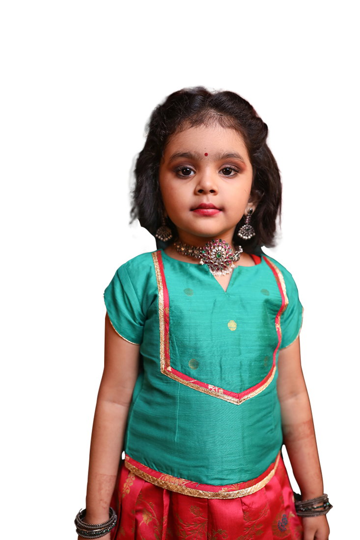 Shivangi Girls Pink Honey Suckle Pattu Pavadai