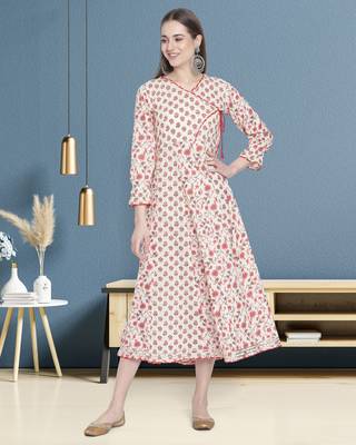Off-white printed cotton ethnic-kurtis 1