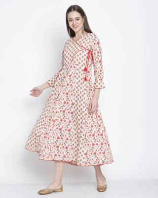 Off-white printed cotton ethnic-kurtis 3