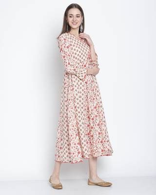 Off-white printed cotton ethnic-kurtis 4